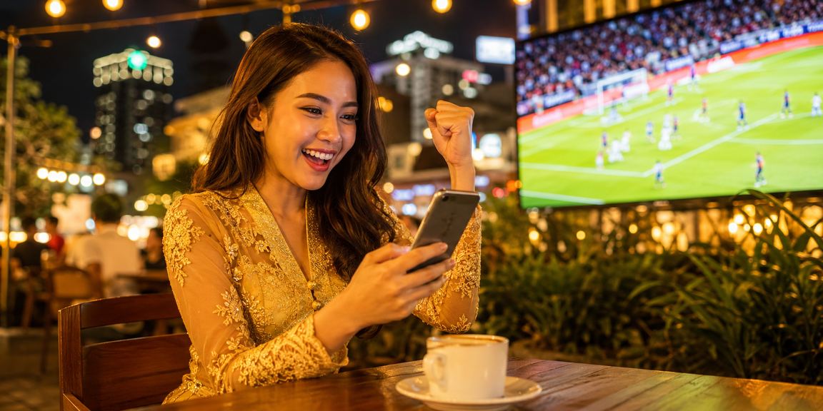Pengguna wanita berbaju kebaya di Johor Bahru membuat deposit melalui platform dazibet